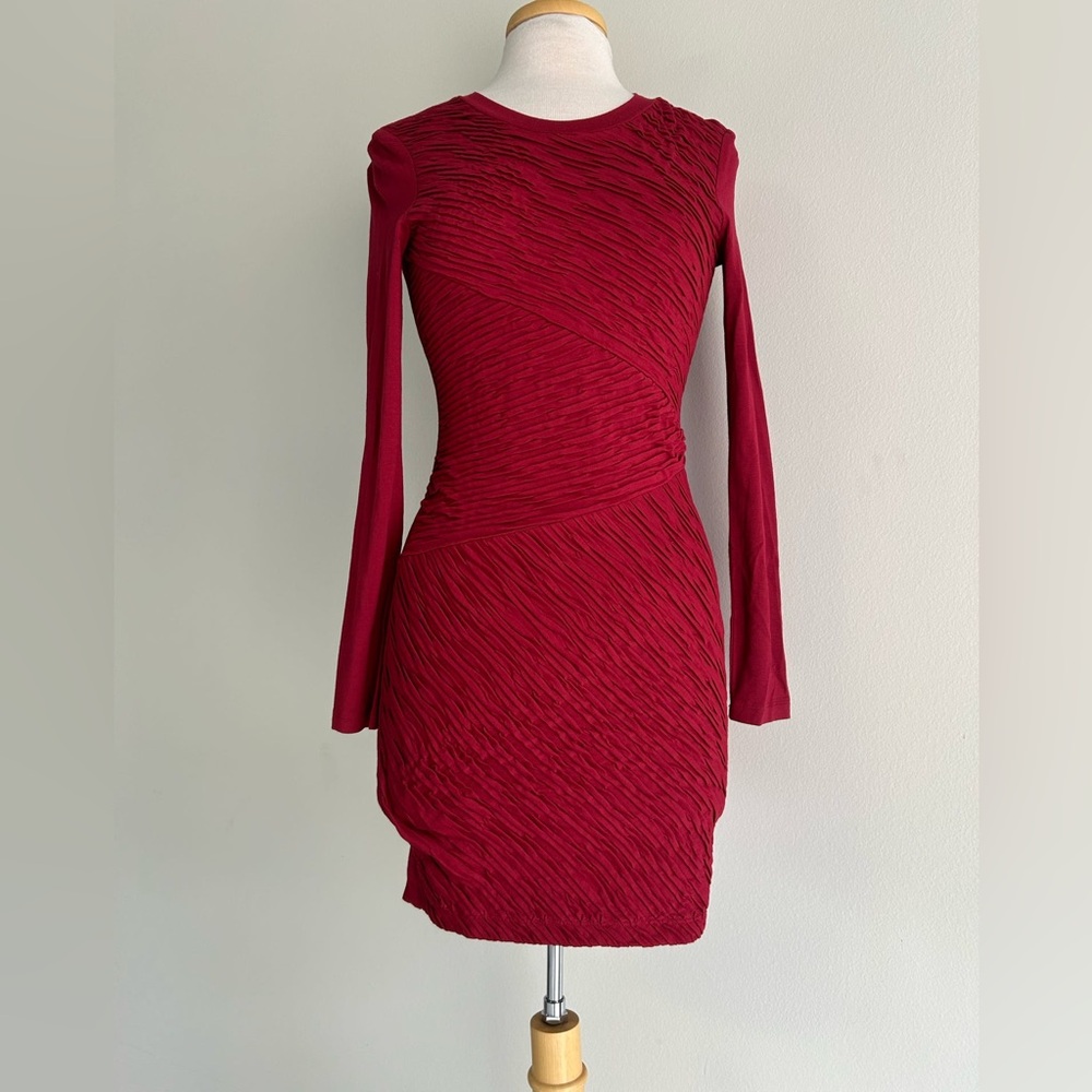 Torn by Ronny Kobo Red long sleeve textured bodycon dress